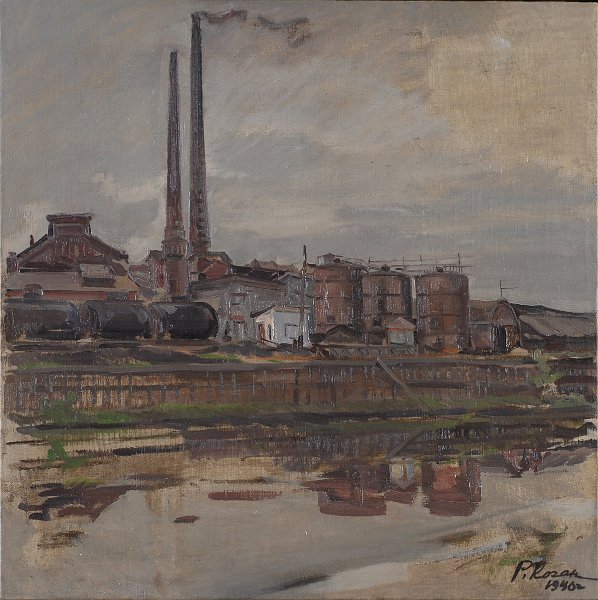 Factory beside  brook 1946 oil on canvas 67x67